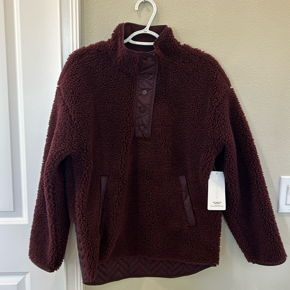 NWT Athleta burgundy cozy sherpa snap sweatshirt